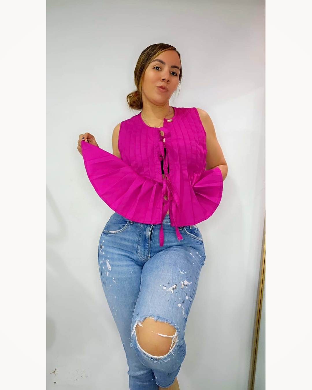 Blusa Plisada Alforzas Orquídea